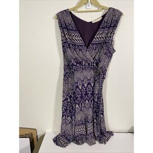Tory Burch Womens Wrap‎ Dress Sz L Geometric Sleeveless Flowy Boho Purple Y1